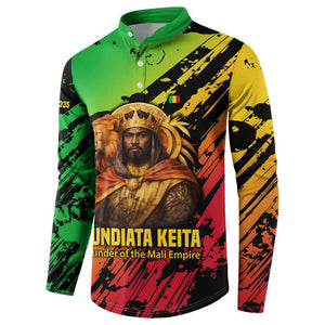 Sundiata Keita Button Sweatshirt with Regal Portrait, Lion of Mali Title and Bold Tribal Brushstroke Pattern