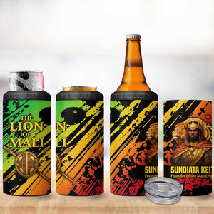 Sundiata Keita 4 in 1 Can Cooler Tumbler with Regal Portrait, Lion of Mali Title and Bold Tribal Brushstroke Pattern - African Pride