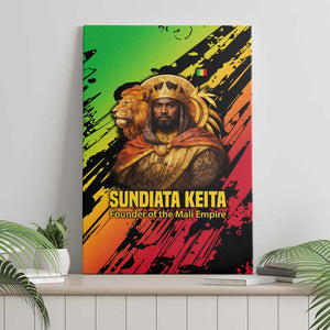 Sundiata Keita Canvas Wall Art with Regal Portrait, Lion of Mali Title and Bold Tribal Brushstroke Pattern - African Pride