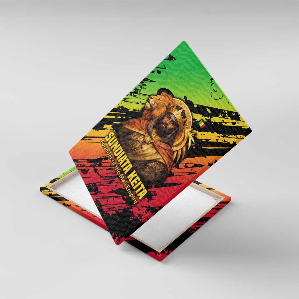 Sundiata Keita Canvas Wall Art with Regal Portrait, Lion of Mali Title and Bold Tribal Brushstroke Pattern - African Pride