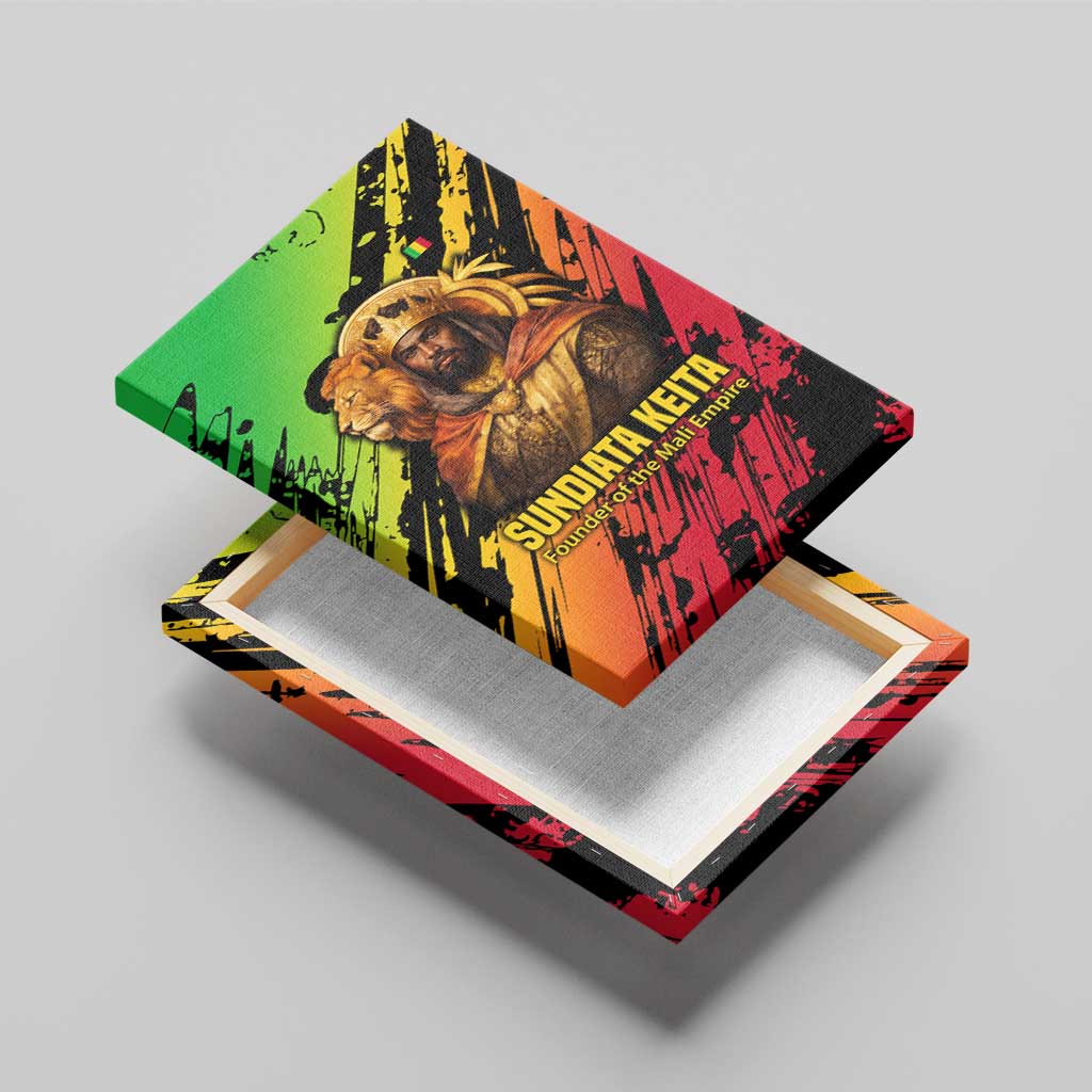 Sundiata Keita Canvas Wall Art with Regal Portrait, Lion of Mali Title and Bold Tribal Brushstroke Pattern - African Pride