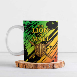 Sundiata Keita Ceramic Mug with Regal Portrait, Lion of Mali Title and Bold Tribal Brushstroke Pattern - African Pride