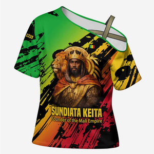 Sundiata Keita Cross Shoulder Shirt with Regal Portrait, Lion of Mali Title and Bold Tribal Brushstroke Pattern - African Pride