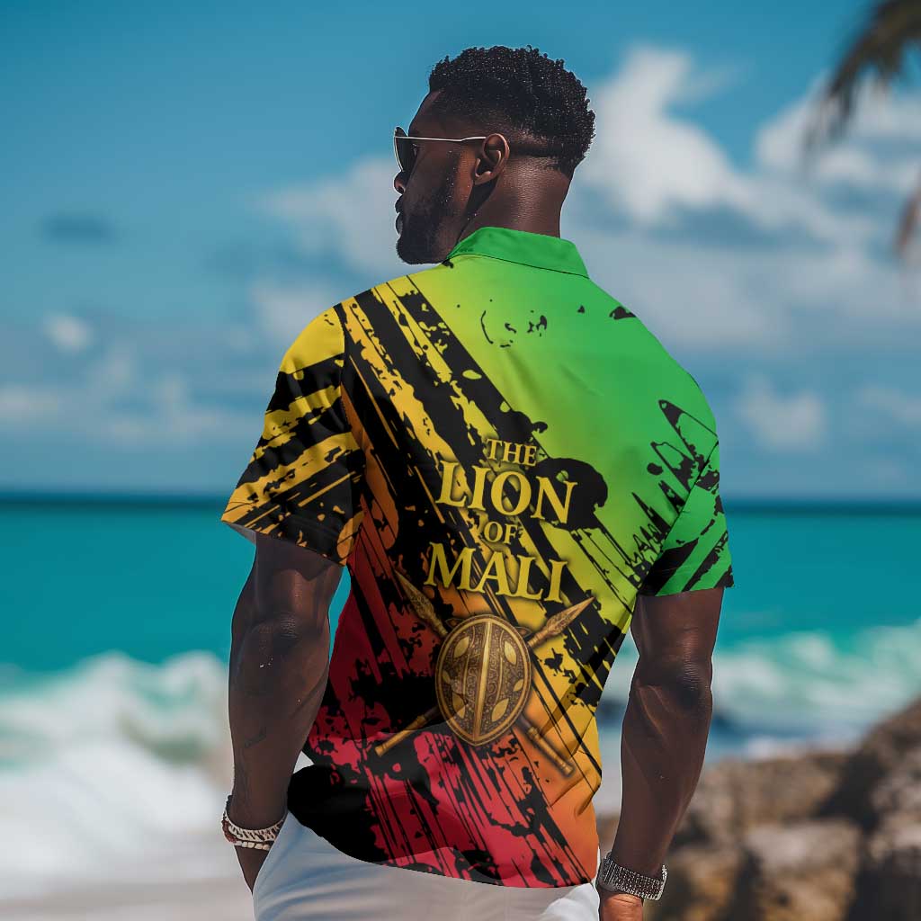 Sundiata Keita Hawaiian Shirt with Regal Portrait, Lion of Mali Title and Bold Tribal Brushstroke Pattern - African Pride