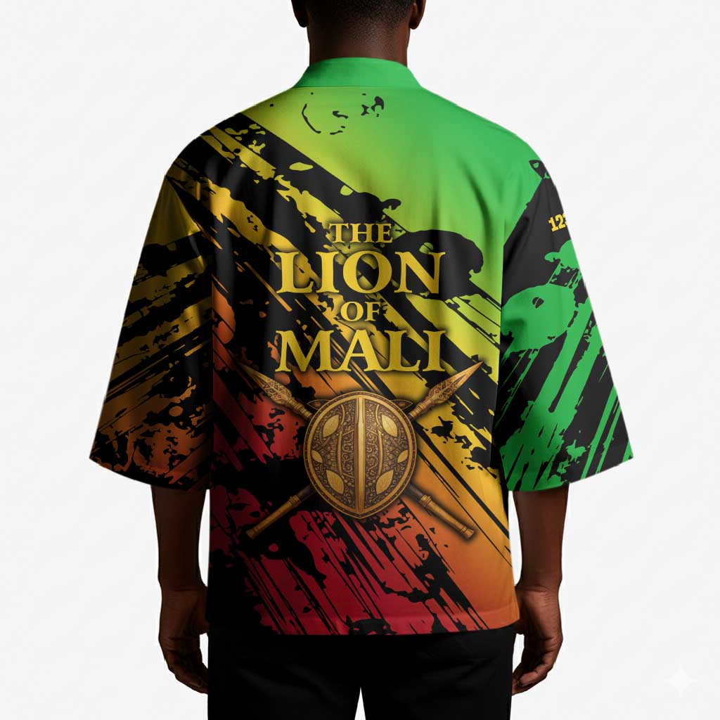 Sundiata Keita Kimono with Regal Portrait, Lion of Mali Title and Bold Tribal Brushstroke Pattern - African Pride