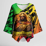 Sundiata Keita Kimono Sleeve Blouse with Regal Portrait, Lion of Mali Title and Bold Tribal Brushstroke Pattern - African Pride