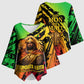 Sundiata Keita Kimono Sleeve Blouse with Regal Portrait, Lion of Mali Title and Bold Tribal Brushstroke Pattern - African Pride