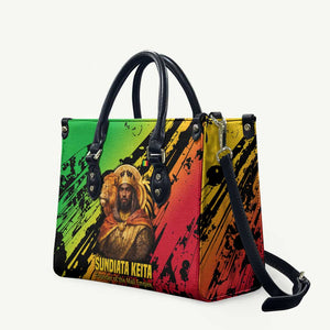 Sundiata Keita Leather Bag with Regal Portrait, Lion of Mali Title and Bold Tribal Brushstroke Pattern - African Pride