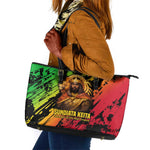 Sundiata Keita Leather Tote Bag with Regal Portrait, Lion of Mali Title and Bold Tribal Brushstroke Pattern - African Pride