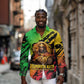Sundiata Keita Long Sleeve Button Shirt with Regal Portrait, Lion of Mali Title and Bold Tribal Brushstroke Pattern - African Pride