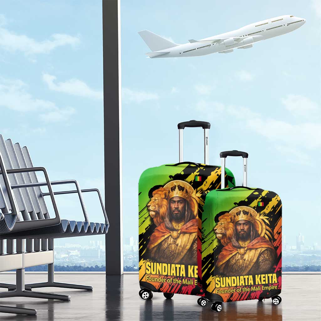 Sundiata Keita Luggage Cover with Regal Portrait, Lion of Mali Title and Bold Tribal Brushstroke Pattern - African Pride
