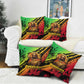 Sundiata Keita Pillow Cover with Regal Portrait, Lion of Mali Title and Bold Tribal Brushstroke Pattern - African Pride