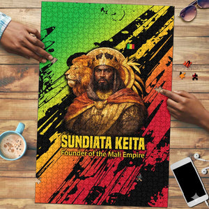 Sundiata Keita Puzzle with Regal Portrait, Lion of Mali Title and Bold Tribal Brushstroke Pattern - African Pride