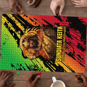 Sundiata Keita Puzzle with Regal Portrait, Lion of Mali Title and Bold Tribal Brushstroke Pattern - African Pride