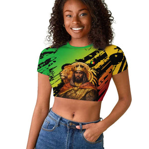 Sundiata Keita Raglan Cropped T shirt with Regal Portrait, Lion of Mali Title and Bold Tribal Brushstroke Pattern - African Pride