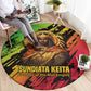 Sundiata Keita Round Carpet with Regal Portrait, Lion of Mali Title and Bold Tribal Brushstroke Pattern - African Pride