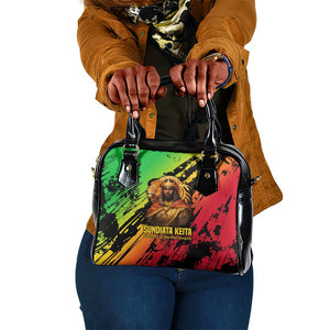 Sundiata Keita Shoulder Handbag with Regal Portrait, Lion of Mali Title and Bold Tribal Brushstroke Pattern - African Pride
