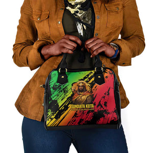 Sundiata Keita Shoulder Handbag with Regal Portrait, Lion of Mali Title and Bold Tribal Brushstroke Pattern - African Pride