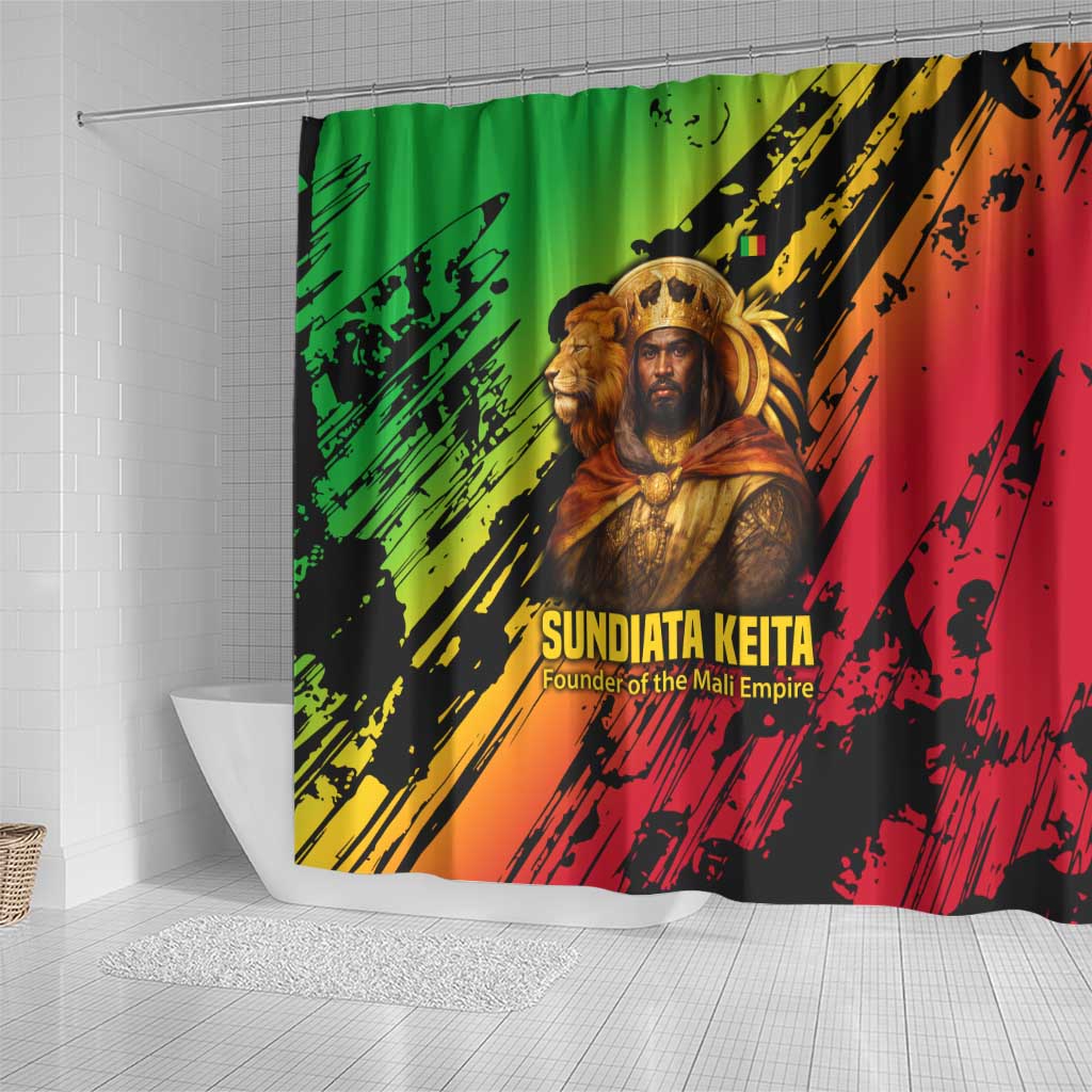 Sundiata Keita Shower Curtain with Regal Portrait, Lion of Mali Title and Bold Tribal Brushstroke Pattern - African Pride