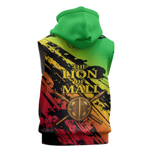 Sundiata Keita Sleeveless Hoodie with Regal Portrait, Lion of Mali Title and Bold Tribal Brushstroke Pattern - African Pride