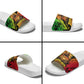 Sundiata Keita Slide Sandals with Regal Portrait, Lion of Mali Title and Bold Tribal Brushstroke Pattern - African Pride
