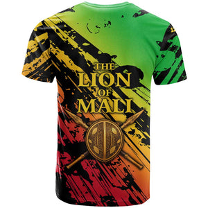 Sundiata Keita T shirt with Regal Portrait, Lion of Mali Title and Bold Tribal Brushstroke Pattern - African Pride
