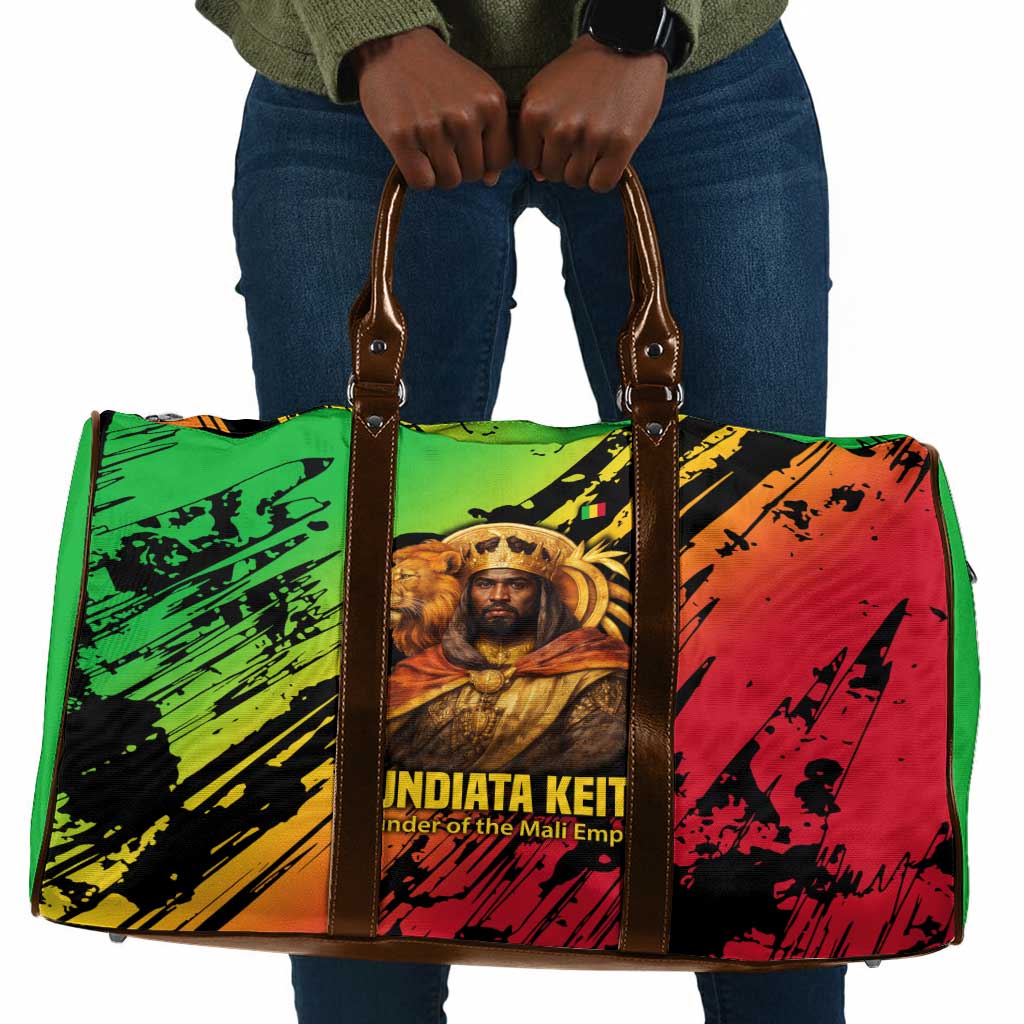 Sundiata Keita Travel Bag with Regal Portrait, Lion of Mali Title and Bold Tribal Brushstroke Pattern - African Pride