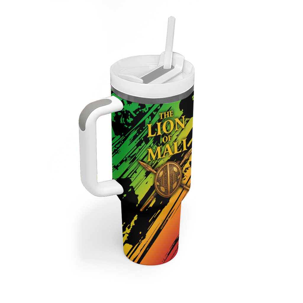 Sundiata Keita Tumbler With Handle with Regal Portrait, Lion of Mali Title and Bold Tribal Brushstroke Pattern - African Pride