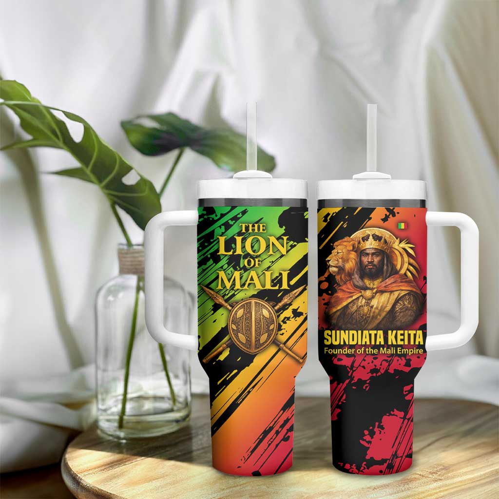 Sundiata Keita Tumbler With Handle with Regal Portrait, Lion of Mali Title and Bold Tribal Brushstroke Pattern - African Pride