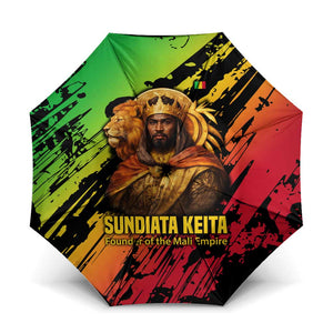 Sundiata Keita Umbrella with Regal Portrait, Lion of Mali Title and Bold Tribal Brushstroke Pattern - African Pride