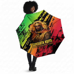 Sundiata Keita Umbrella with Regal Portrait, Lion of Mali Title and Bold Tribal Brushstroke Pattern - African Pride