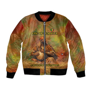 Sundiata Keita Bomber Jacket Griot Storytelling Scene, Epic of Sundiata Text and Heritage-Inspired Earth Tone - African Pride