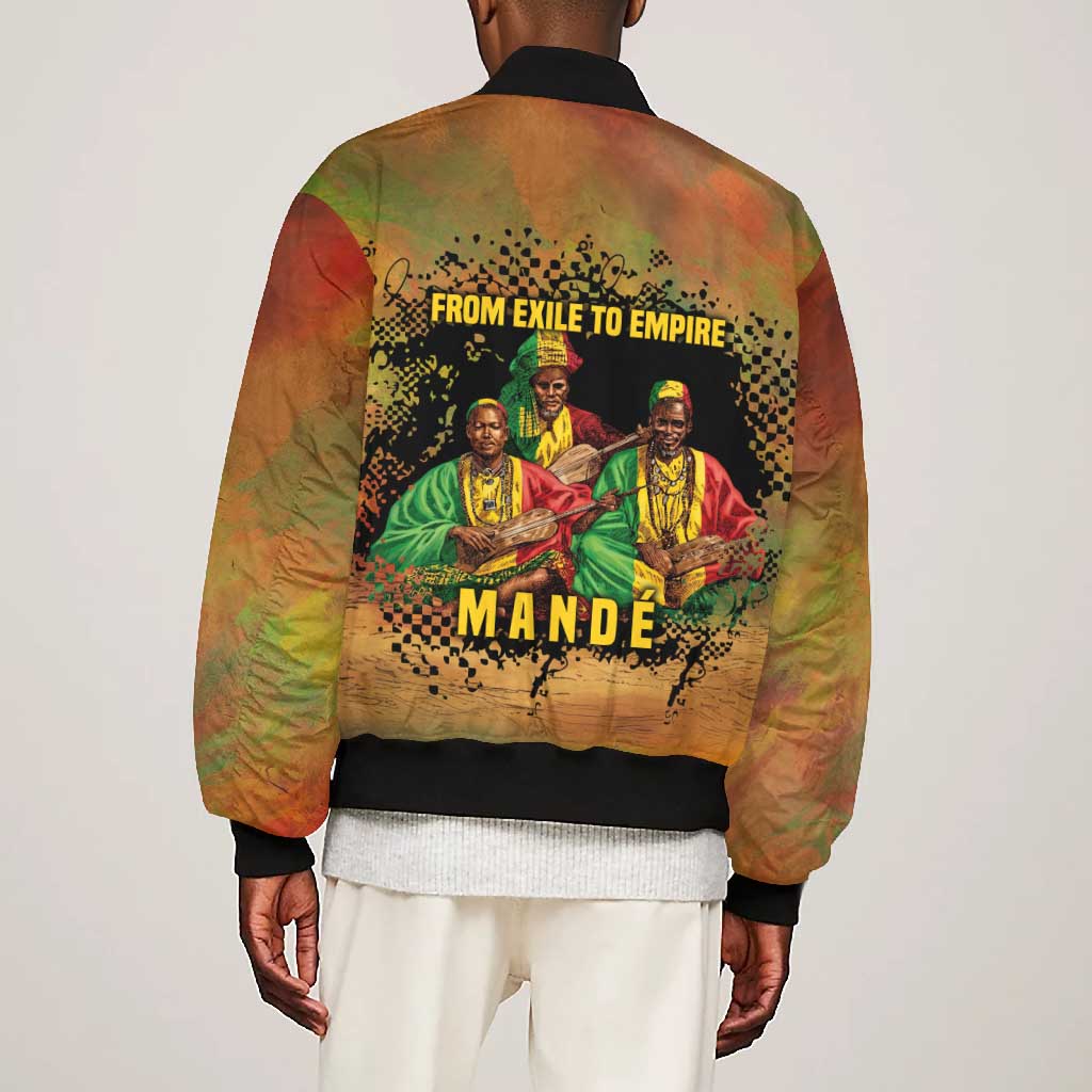 Sundiata Keita Bomber Jacket Griot Storytelling Scene, Epic of Sundiata Text and Heritage-Inspired Earth Tone - African Pride