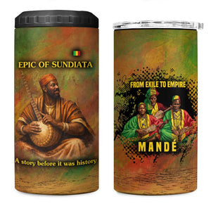 Sundiata Keita 4 in 1 Can Cooler Tumbler Griot Storytelling Scene, Epic of Sundiata Text and Heritage-Inspired Earth Tone - African Pride