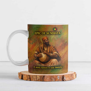 Sundiata Keita Ceramic Mug Griot Storytelling Scene, Epic of Sundiata Text and Heritage-Inspired Earth Tone - African Pride