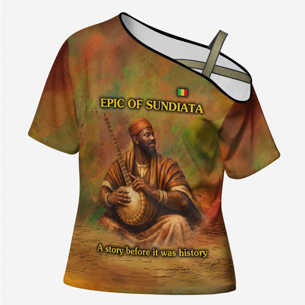 Sundiata Keita Cross Shoulder Shirt Griot Storytelling Scene, Epic of Sundiata Text and Heritage-Inspired Earth Tone - African Pride