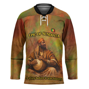 Sundiata Keita Hockey Jersey Griot Storytelling Scene, Epic of Sundiata Text and Heritage-Inspired Earth Tone - African Pride