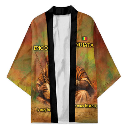 Sundiata Keita Kimono Griot Storytelling Scene, Epic of Sundiata Text and Heritage-Inspired Earth Tone - African Pride