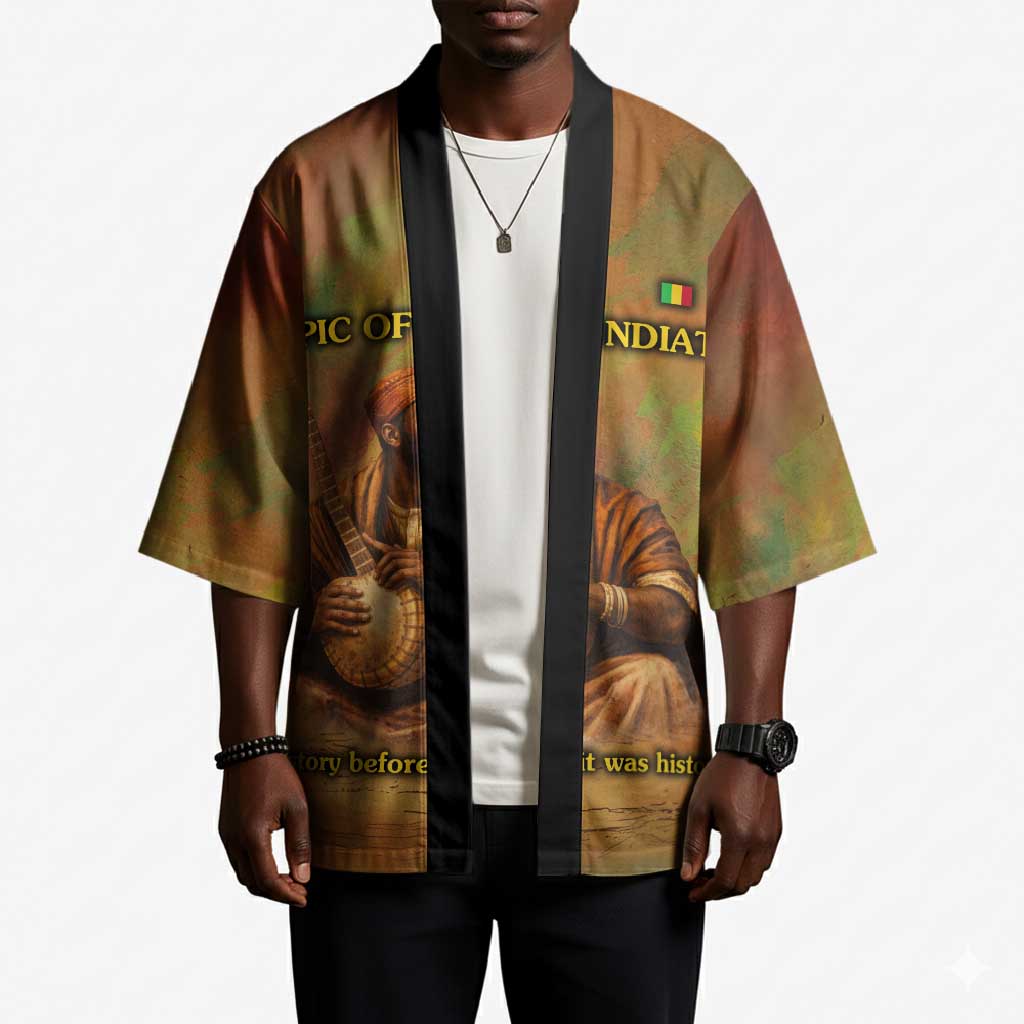 Sundiata Keita Kimono Griot Storytelling Scene, Epic of Sundiata Text and Heritage-Inspired Earth Tone - African Pride