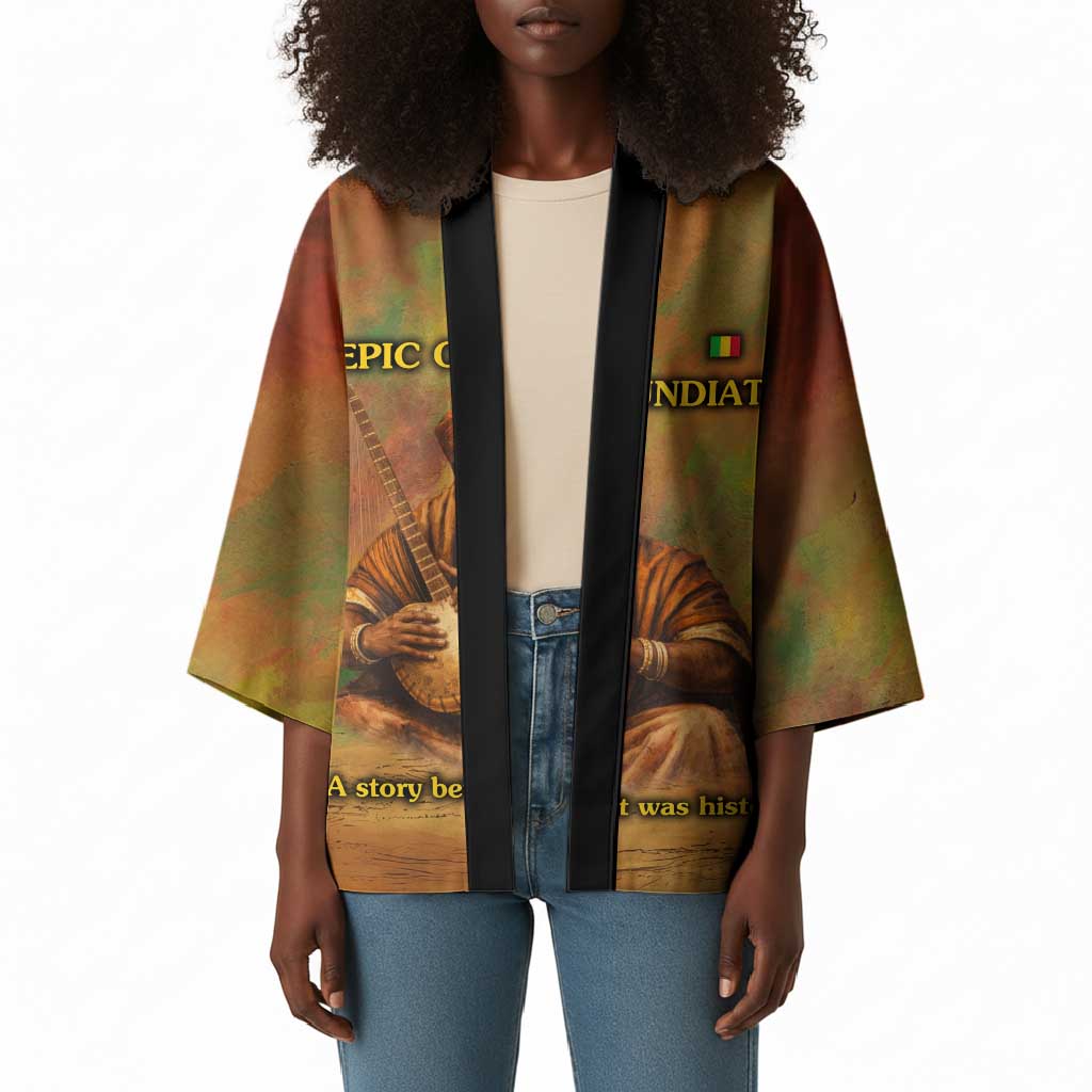 Sundiata Keita Kimono Griot Storytelling Scene, Epic of Sundiata Text and Heritage-Inspired Earth Tone - African Pride