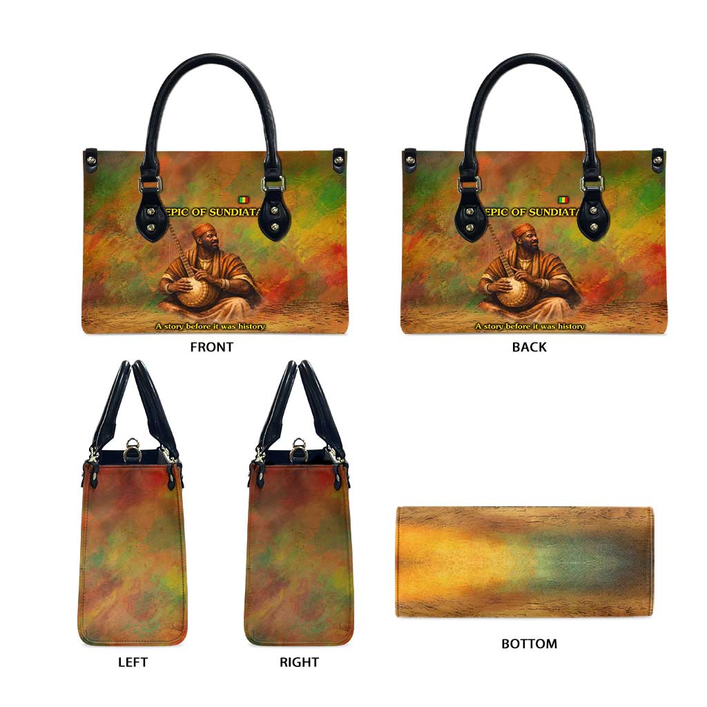 Sundiata Keita Leather Bag Griot Storytelling Scene, Epic of Sundiata Text and Heritage-Inspired Earth Tone - African Pride