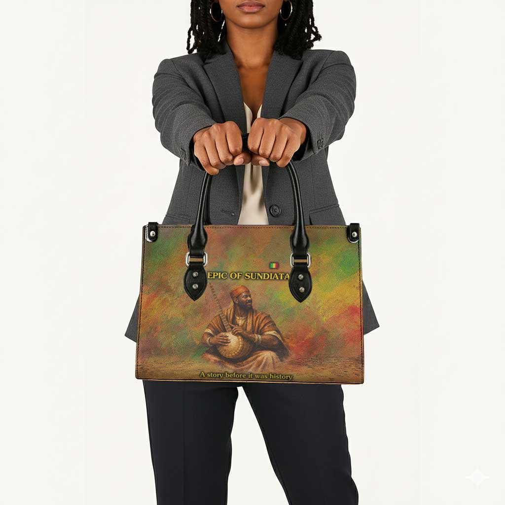 Sundiata Keita Leather Bag Griot Storytelling Scene, Epic of Sundiata Text and Heritage-Inspired Earth Tone - African Pride