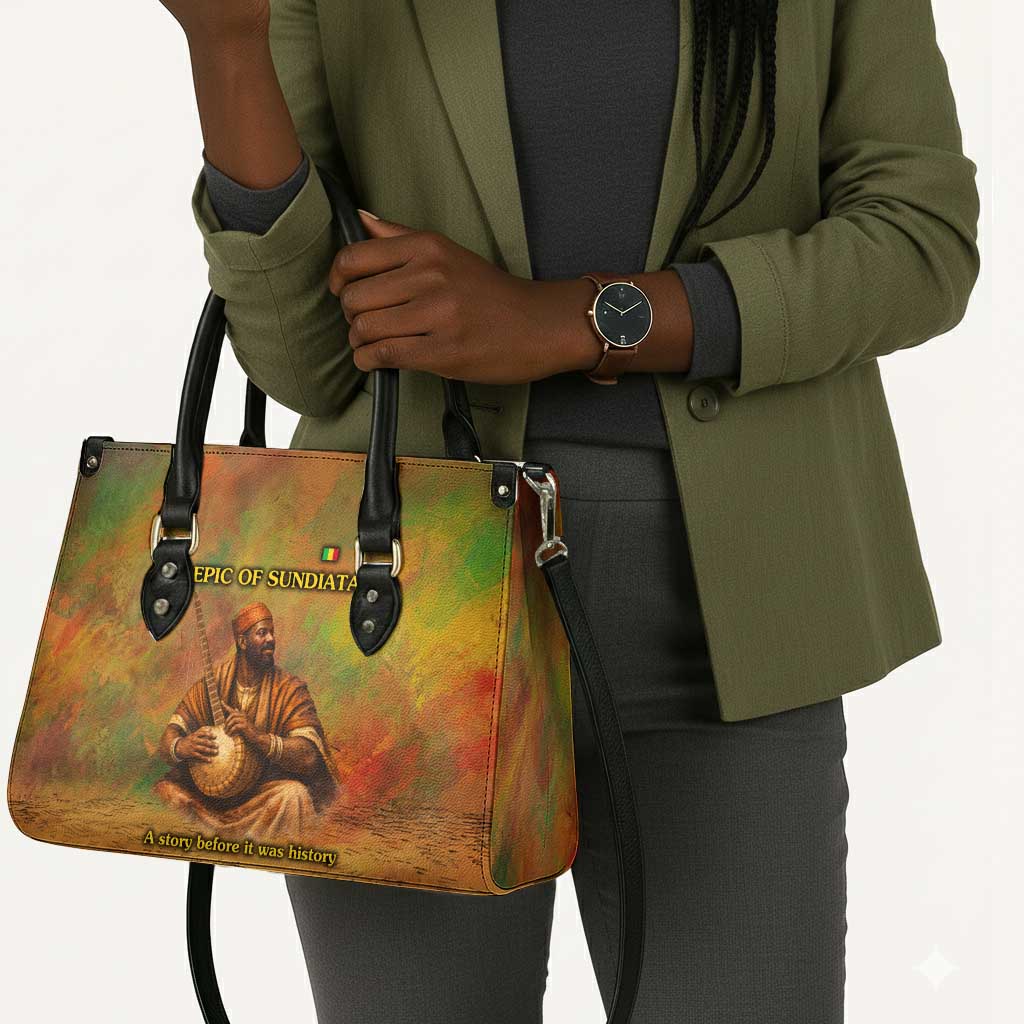 Sundiata Keita Leather Bag Griot Storytelling Scene, Epic of Sundiata Text and Heritage-Inspired Earth Tone - African Pride