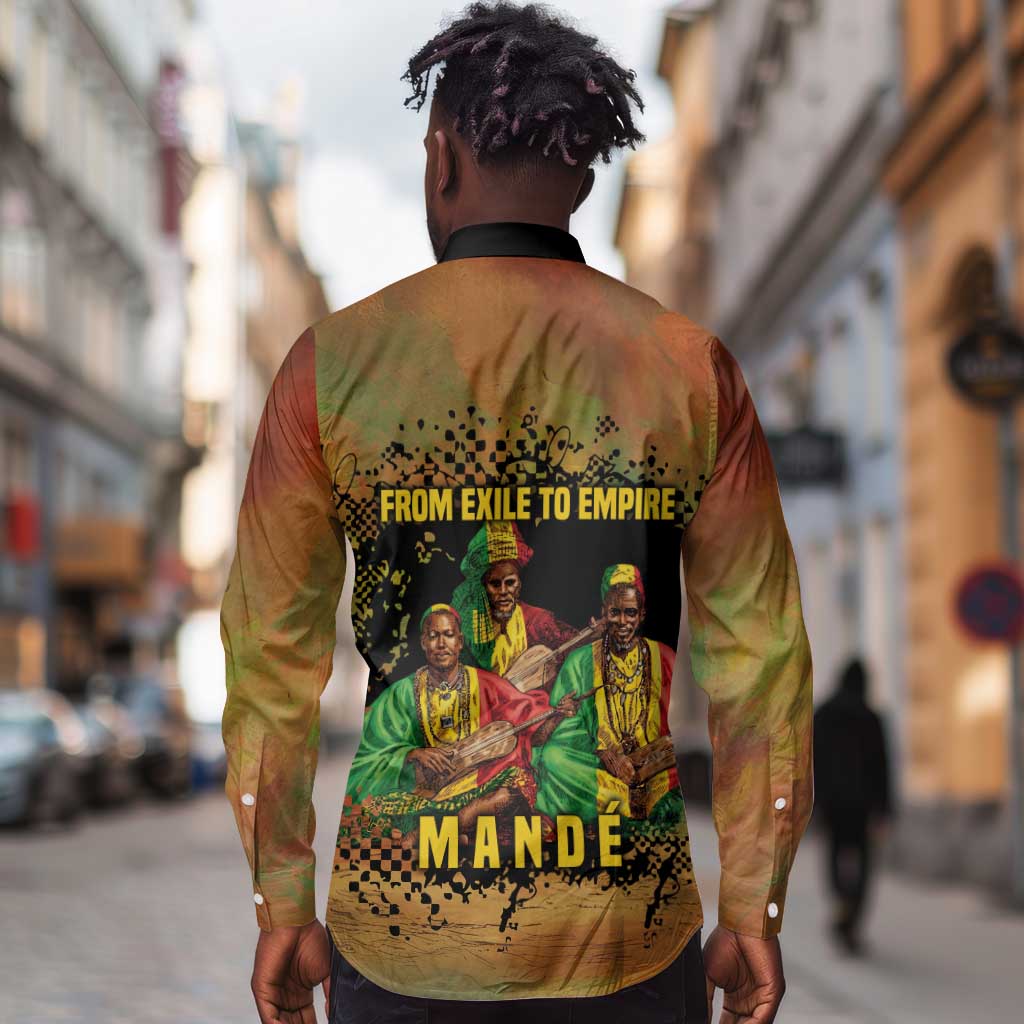 Sundiata Keita Long Sleeve Button Shirt Griot Storytelling Scene, Epic of Sundiata Text and Heritage-Inspired Earth Tone - African Pride
