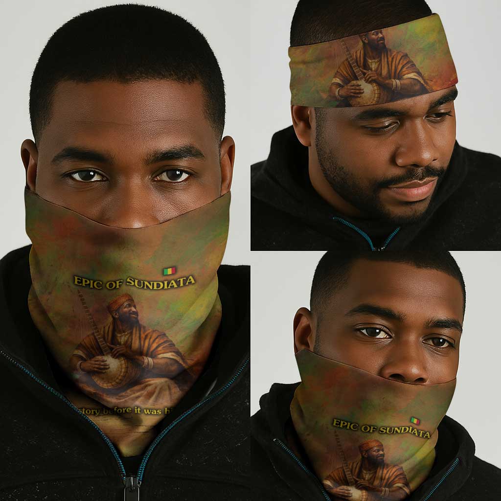 Sundiata Keita Neck Gaiter Griot Storytelling Scene, Epic of Sundiata Text and Heritage-Inspired Earth Tone - African Pride