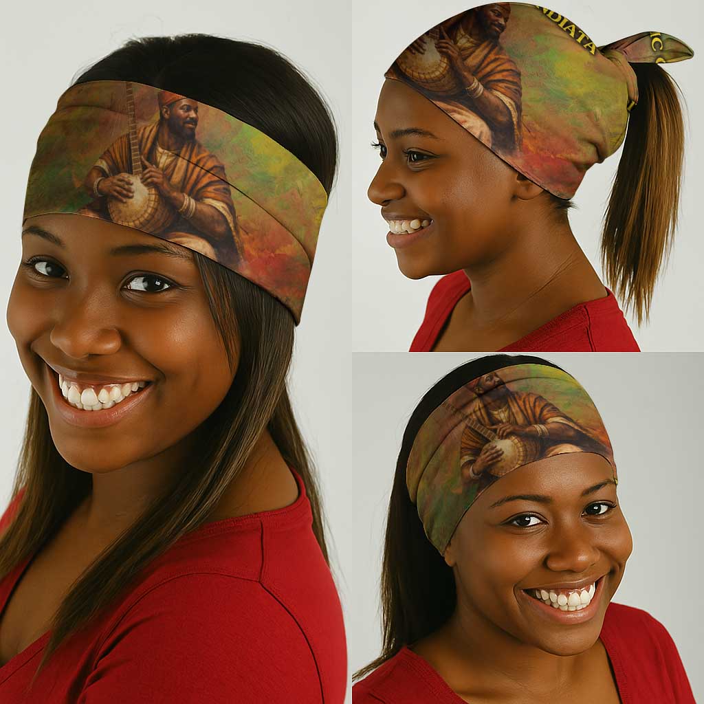 Sundiata Keita Neck Gaiter Griot Storytelling Scene, Epic of Sundiata Text and Heritage-Inspired Earth Tone - African Pride