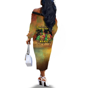 Sundiata Keita Off The Shoulder Long Sleeve Dress Griot Storytelling Scene, Epic of Sundiata Text and Heritage-Inspired Earth Tone - African Pride