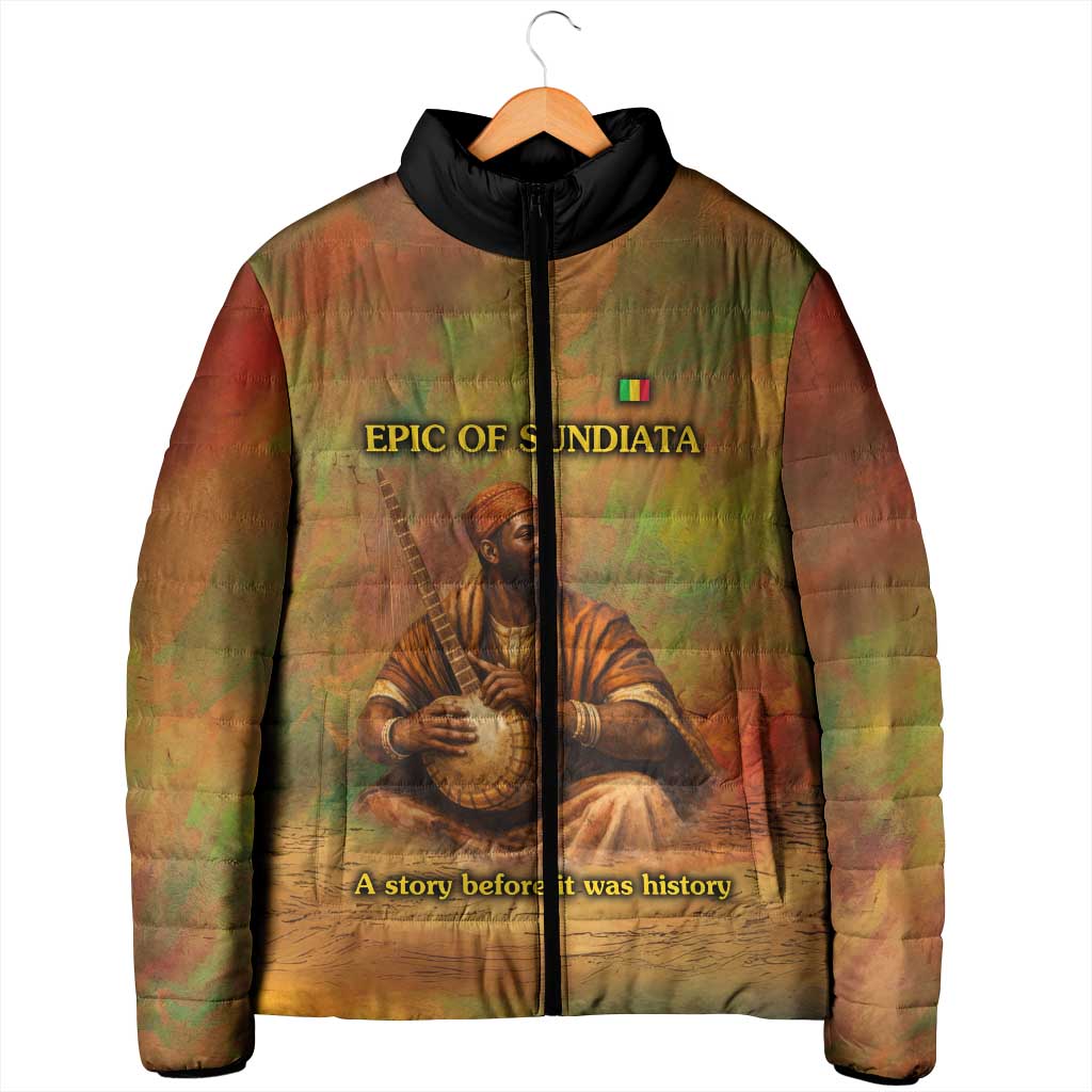 Sundiata Keita Padded Jacket Griot Storytelling Scene, Epic of Sundiata Text and Heritage-Inspired Earth Tone - African Pride