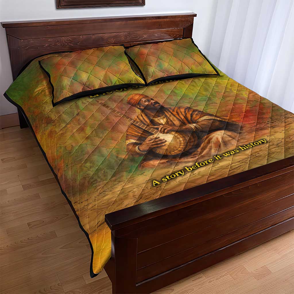 Sundiata Keita Quilt Bed Set Griot Storytelling Scene, Epic of Sundiata Text and Heritage-Inspired Earth Tone - African Pride