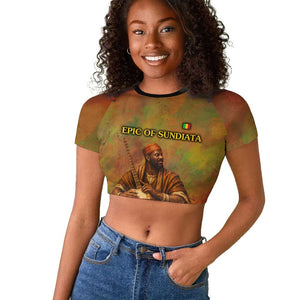 Sundiata Keita Raglan Cropped T shirt Griot Storytelling Scene, Epic of Sundiata Text and Heritage-Inspired Earth Tone - African Pride